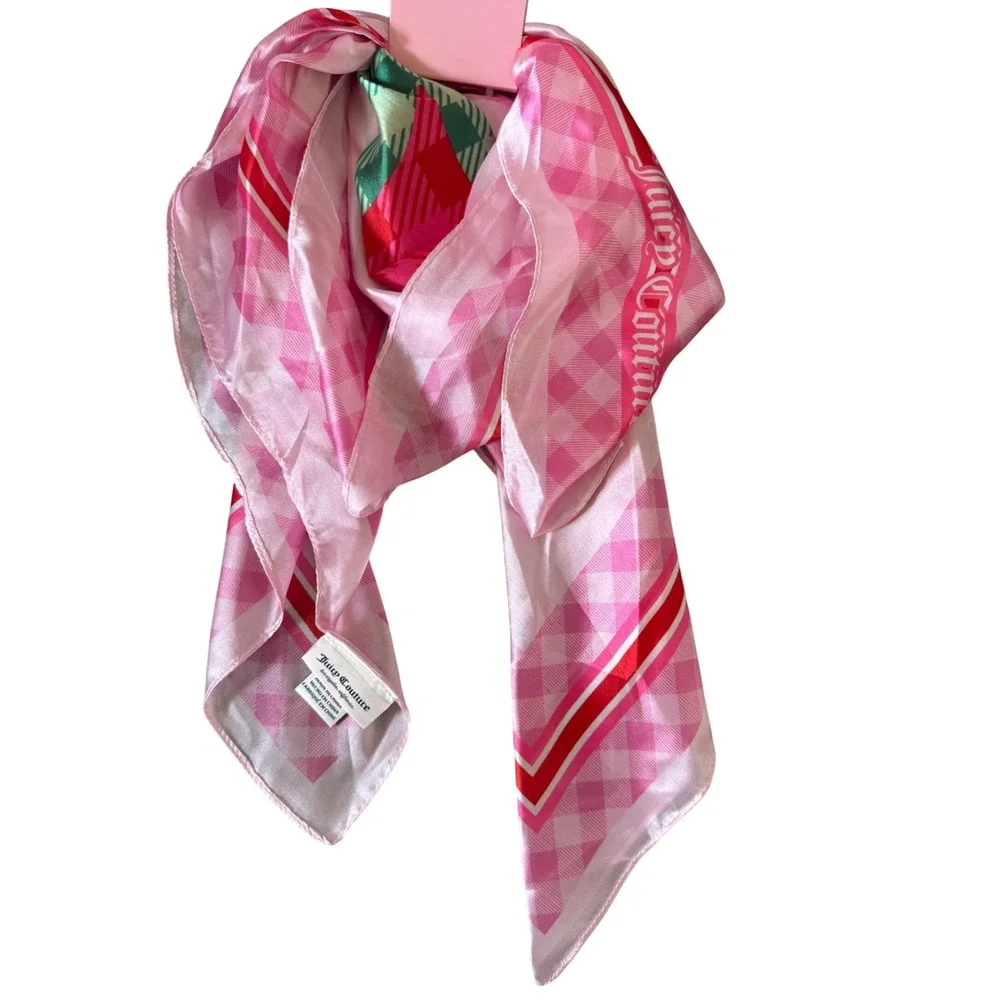 Juicy Couture Scarf Gingham Pink Red Green White Stripes Logo‎ Juicy  NWT